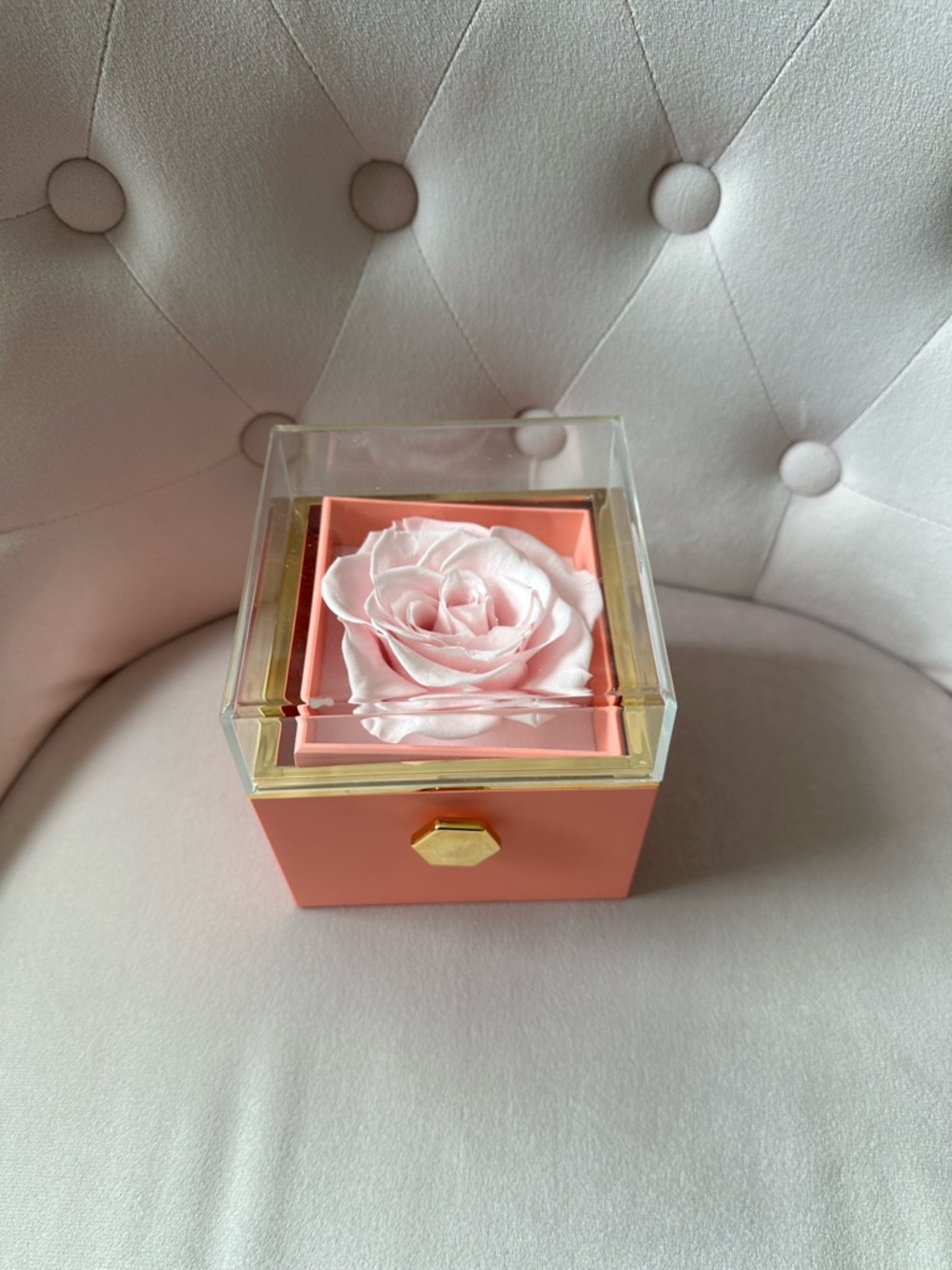 Pink Preserved Rose in Coral Acrylic Gift Box